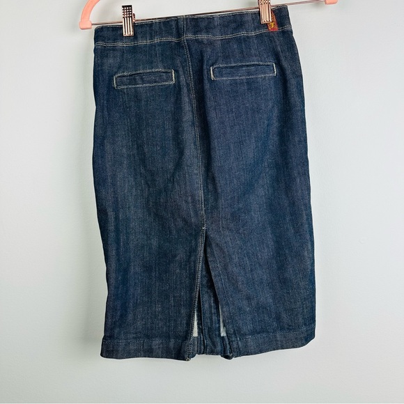 7 For All Mankind Denim Blue Knee-Length Pencil Ruffle Skirt Size 25 - Picture 3 of 9